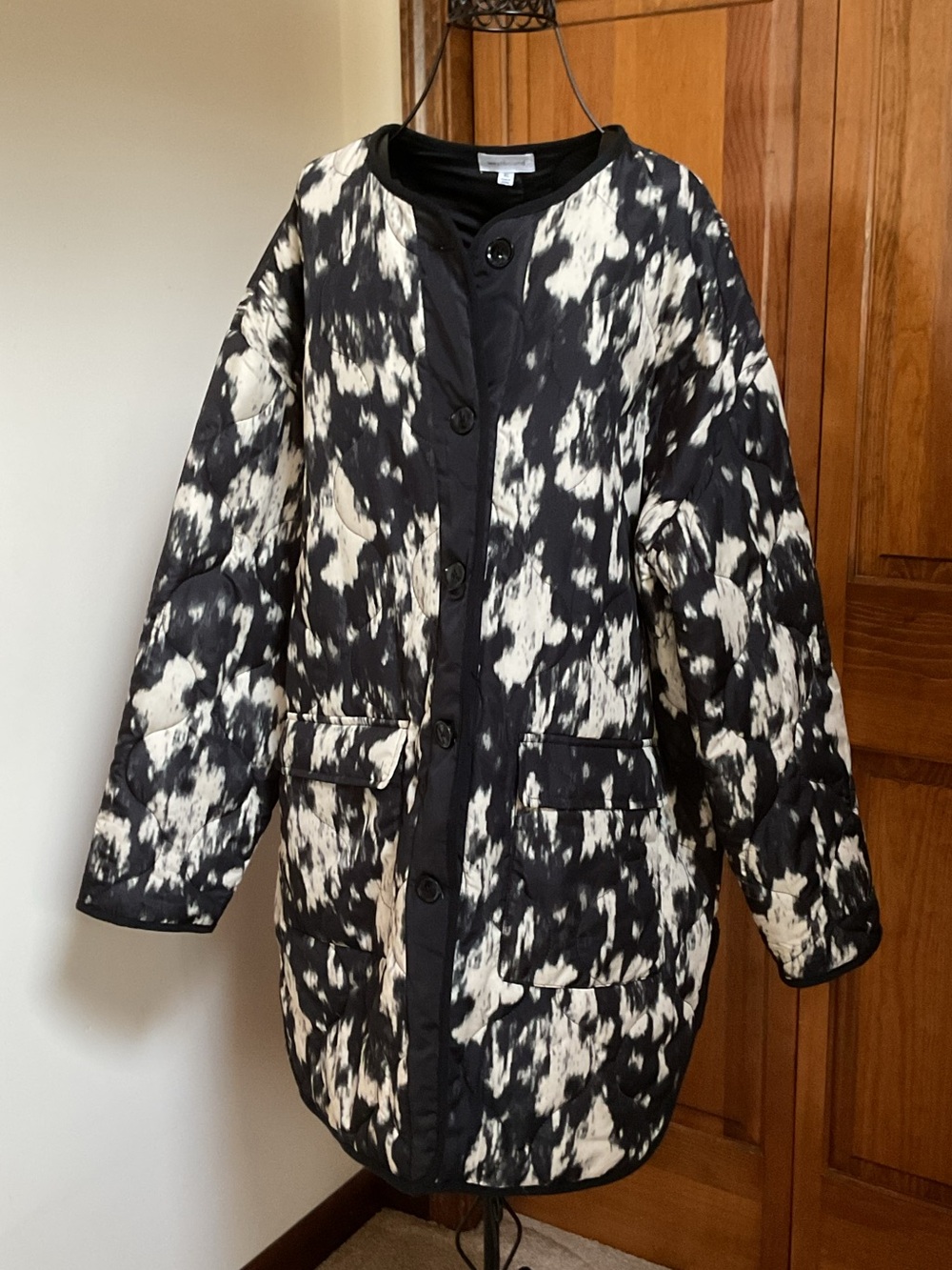 Westbound Black and White Quilted Long Puffer Coat - Women XL